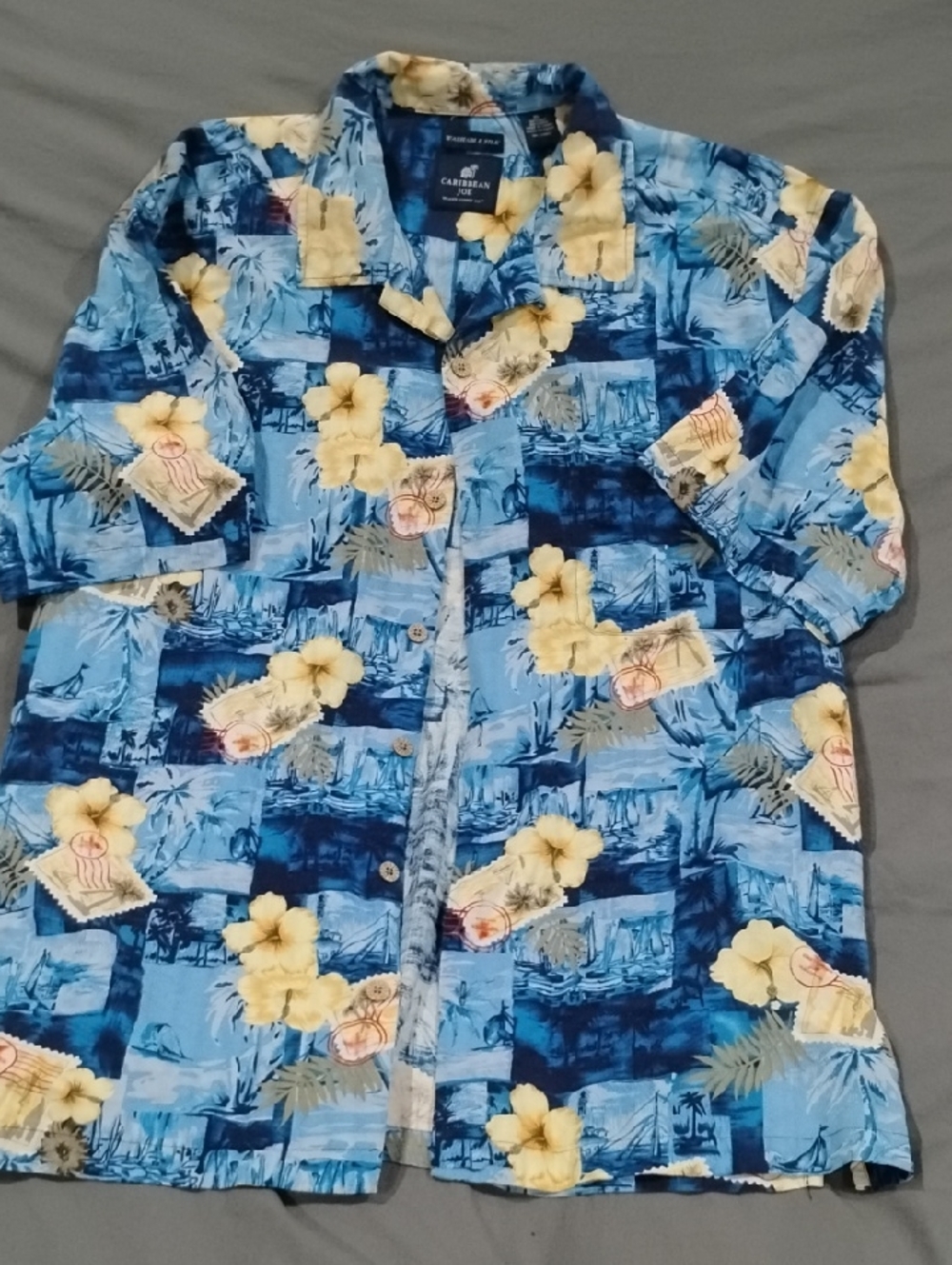 Caribbean Joe Blue and Yellow Tropical Camp Shirt